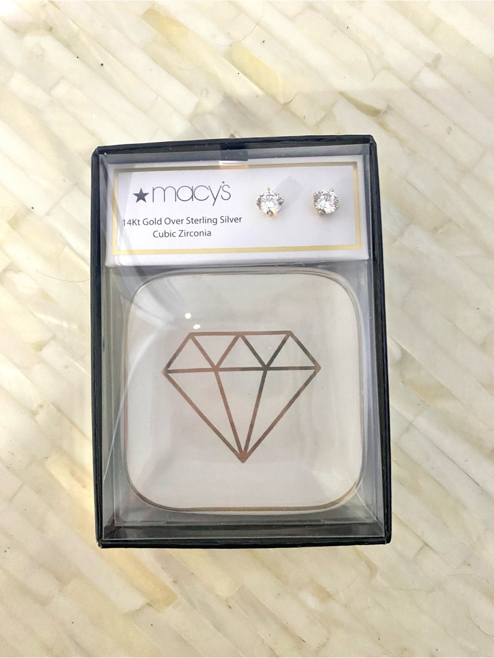 Macy's 14K Gold Over Sterling Silver Cubic Zirconia Stud Earrings with Tray